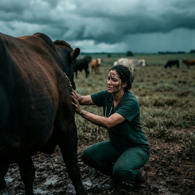 Veterinário dominando a técnica de contenção de bovino no campo